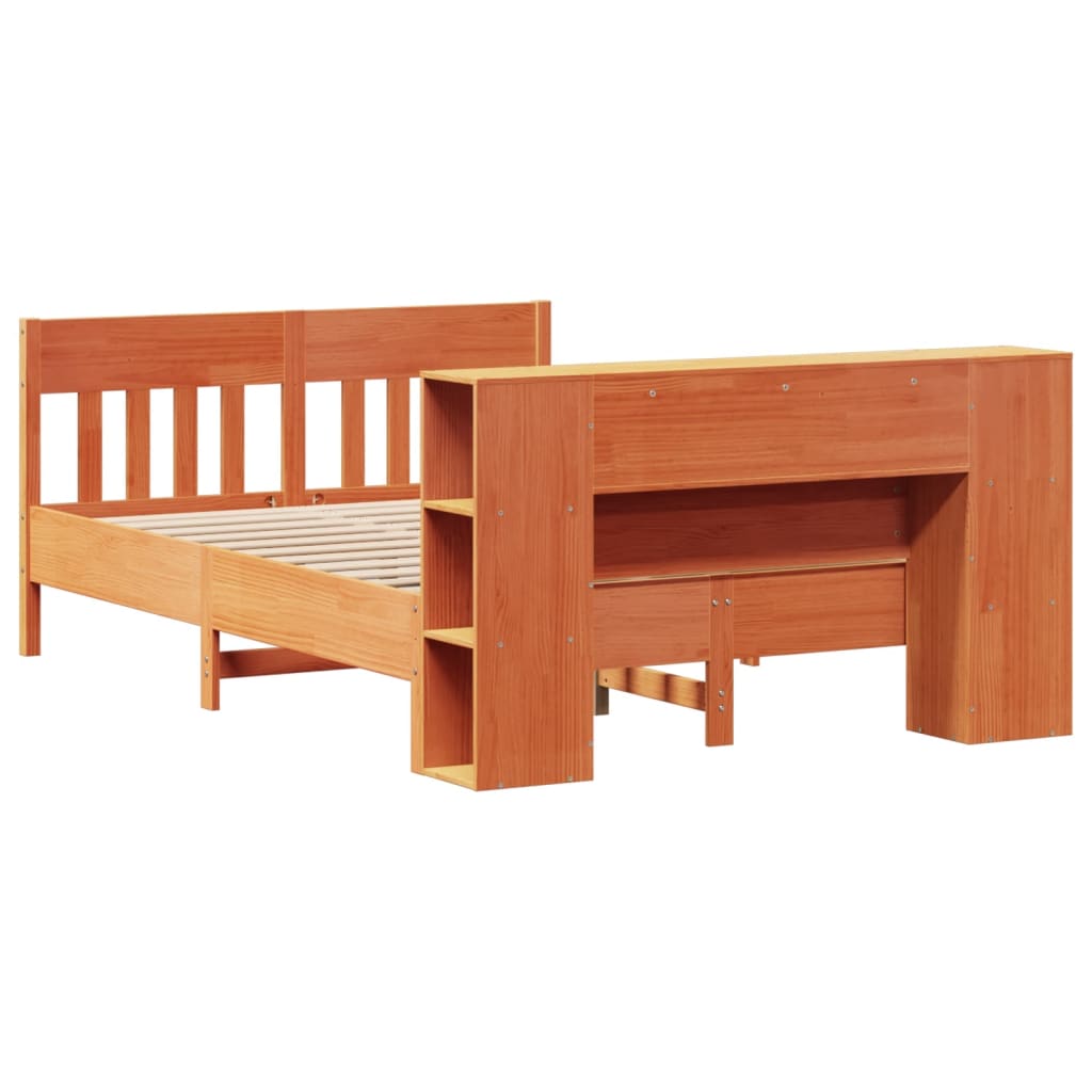 Bookcase Bed without Mattress Wax Brown 150x200 cm King Size Solid Wood Pine
