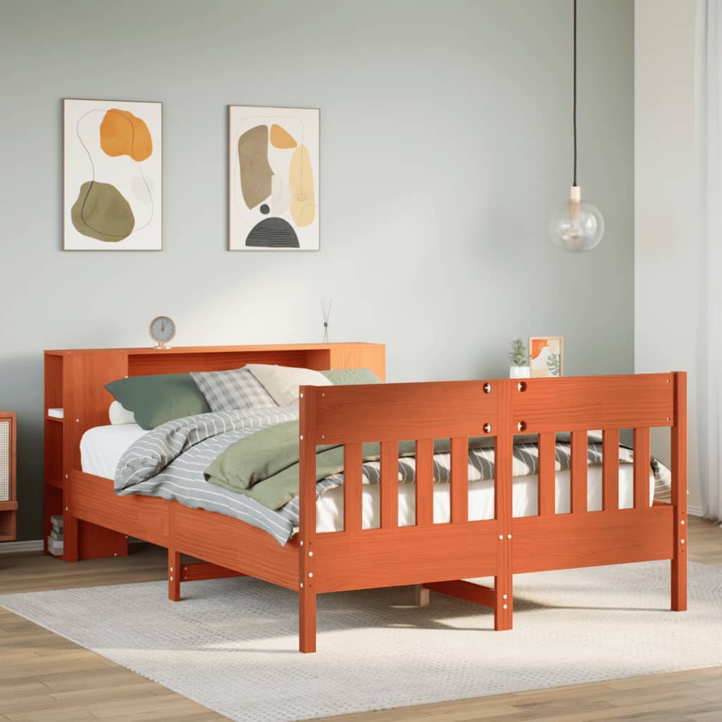 Bookcase Bed without Mattress Wax Brown 150x200 cm King Size Solid Wood Pine