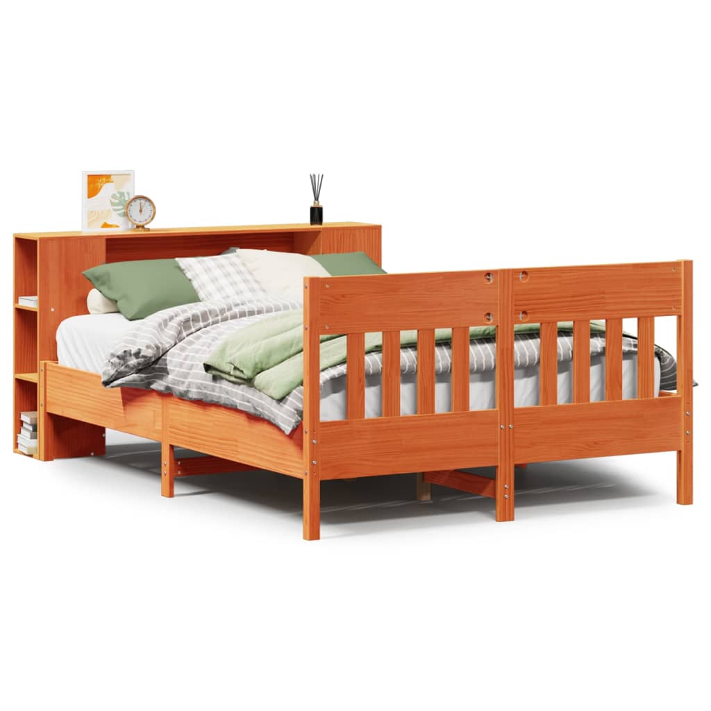 Bookcase Bed without Mattress Wax Brown 140x200cm Solid Wood Pine