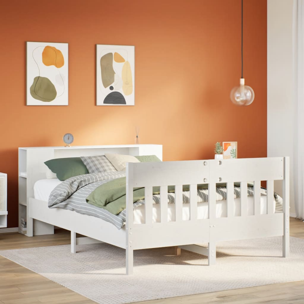 Bookcase Bed without Mattress White 120x200cm Solid Wood Pine