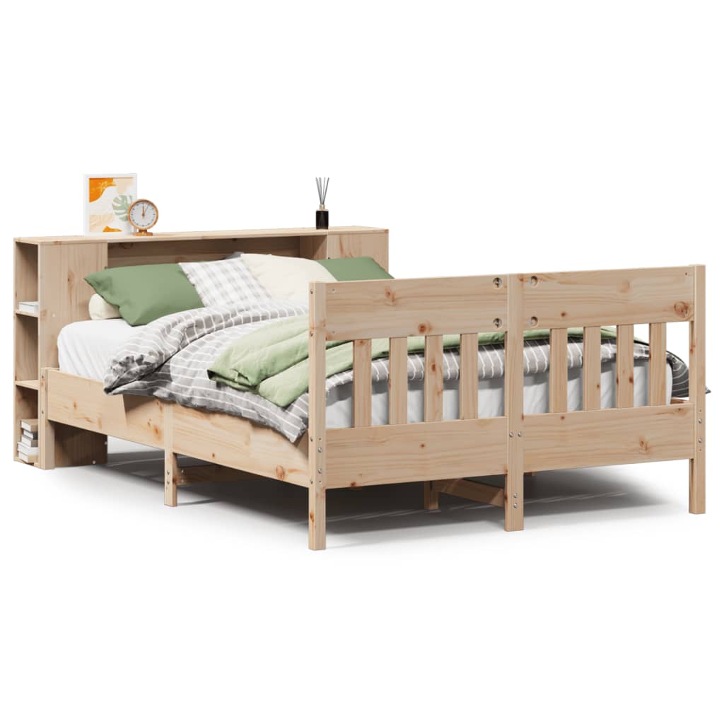 Bookcase Bed without Mattress 135x190 cm Double Solid Wood Pine