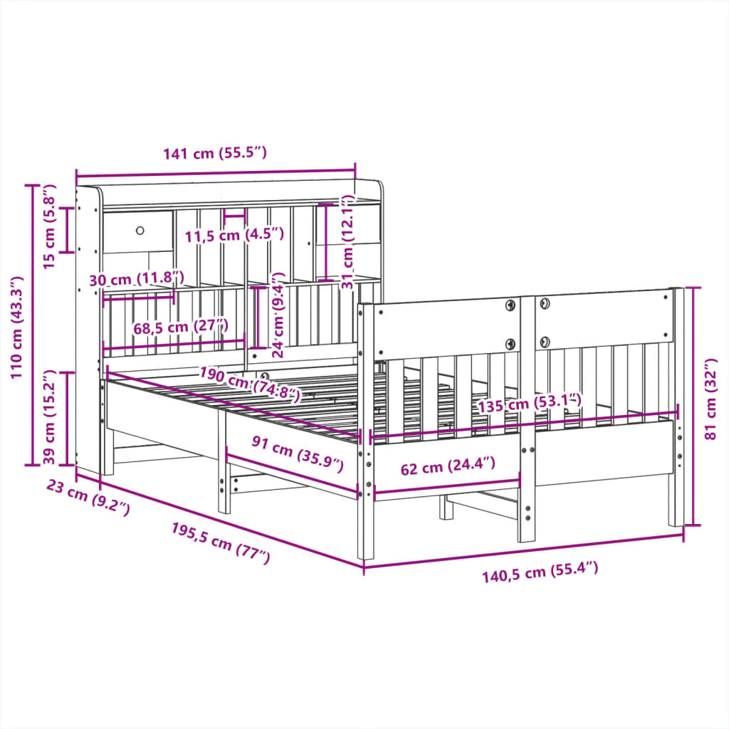 Bed Frame without Mattress 135x190 cm Solid Wood Pine