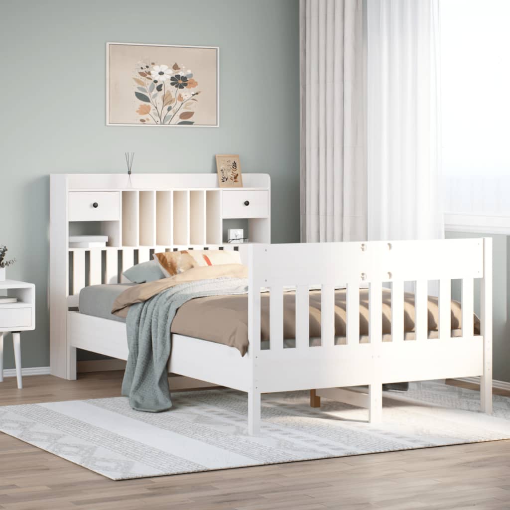 Bed Frame without Mattress White 135x190 cm Solid Wood Pine