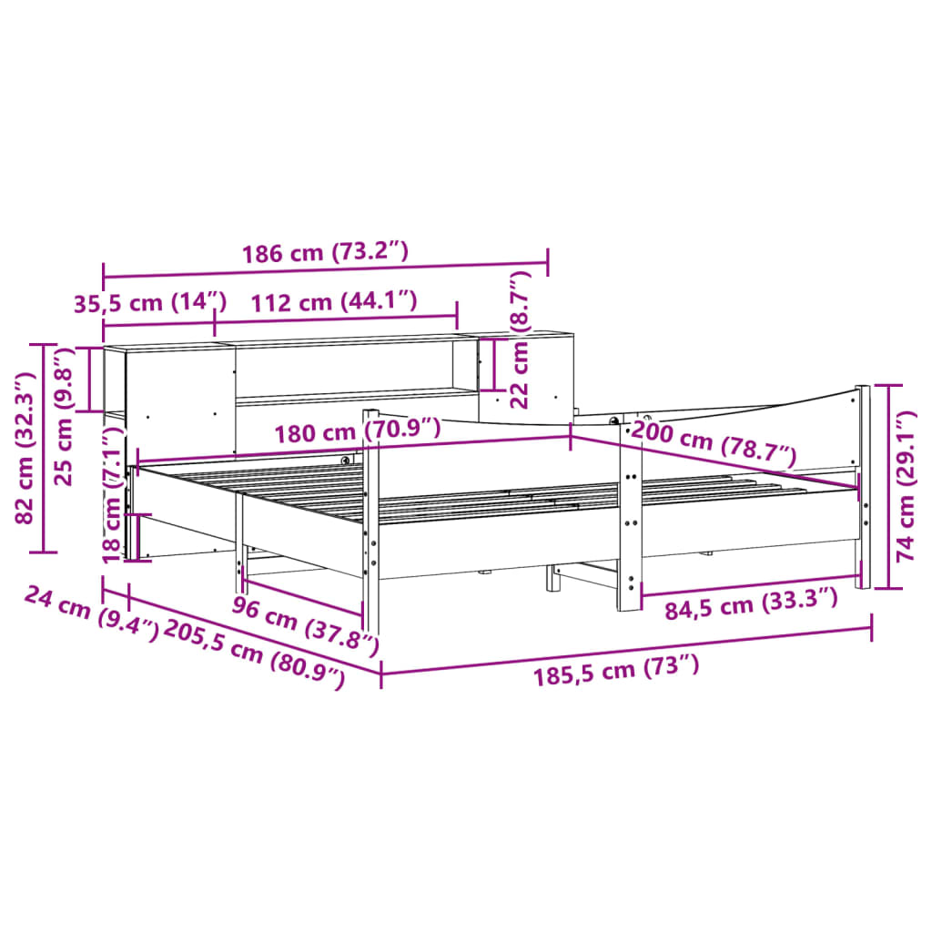Bed Frame without Mattress 180x200 cm Super King Solid Wood Pine