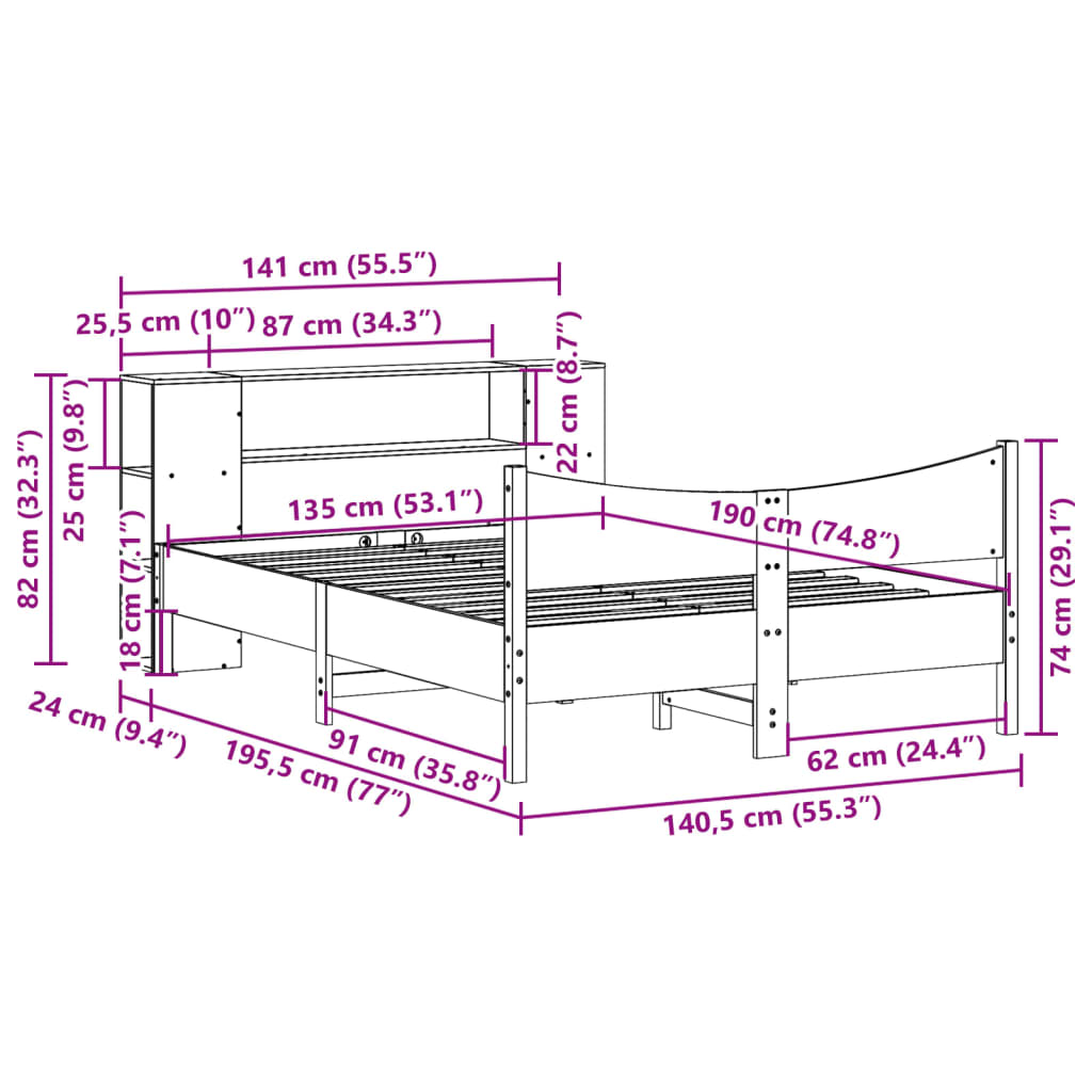 Bed Frame without Mattress 135x190 cm Double Solid Wood Pine