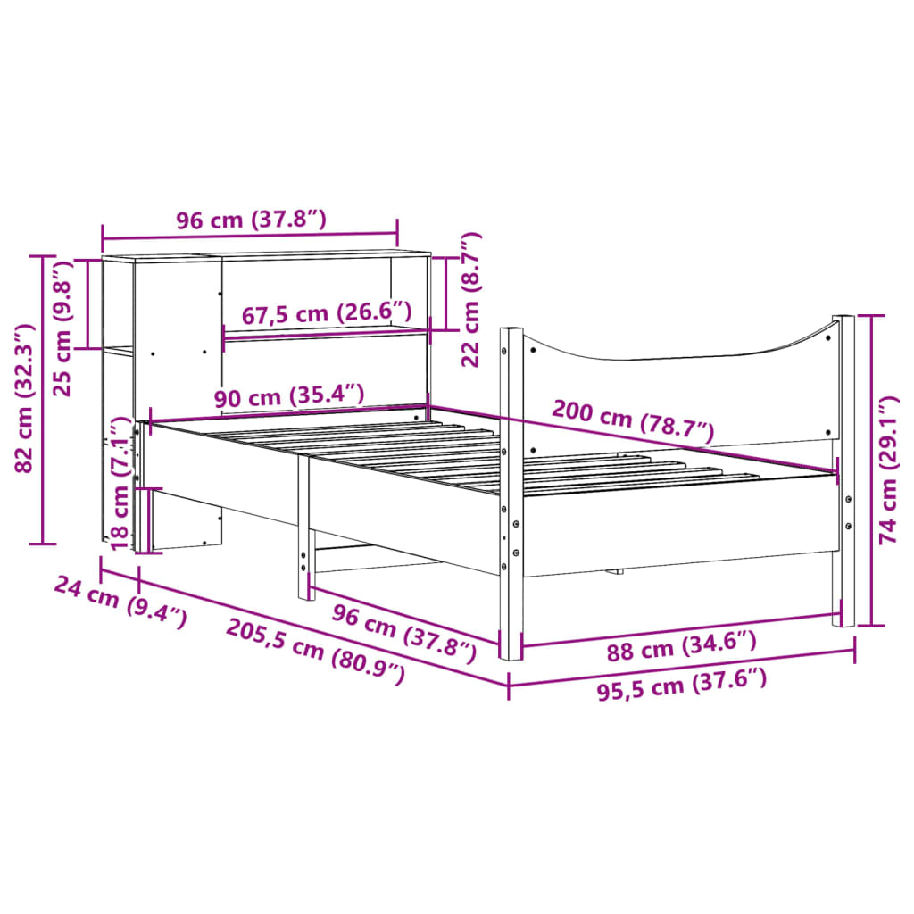 Bed Frame without Mattress White 90x200 cm Solid Wood Pine