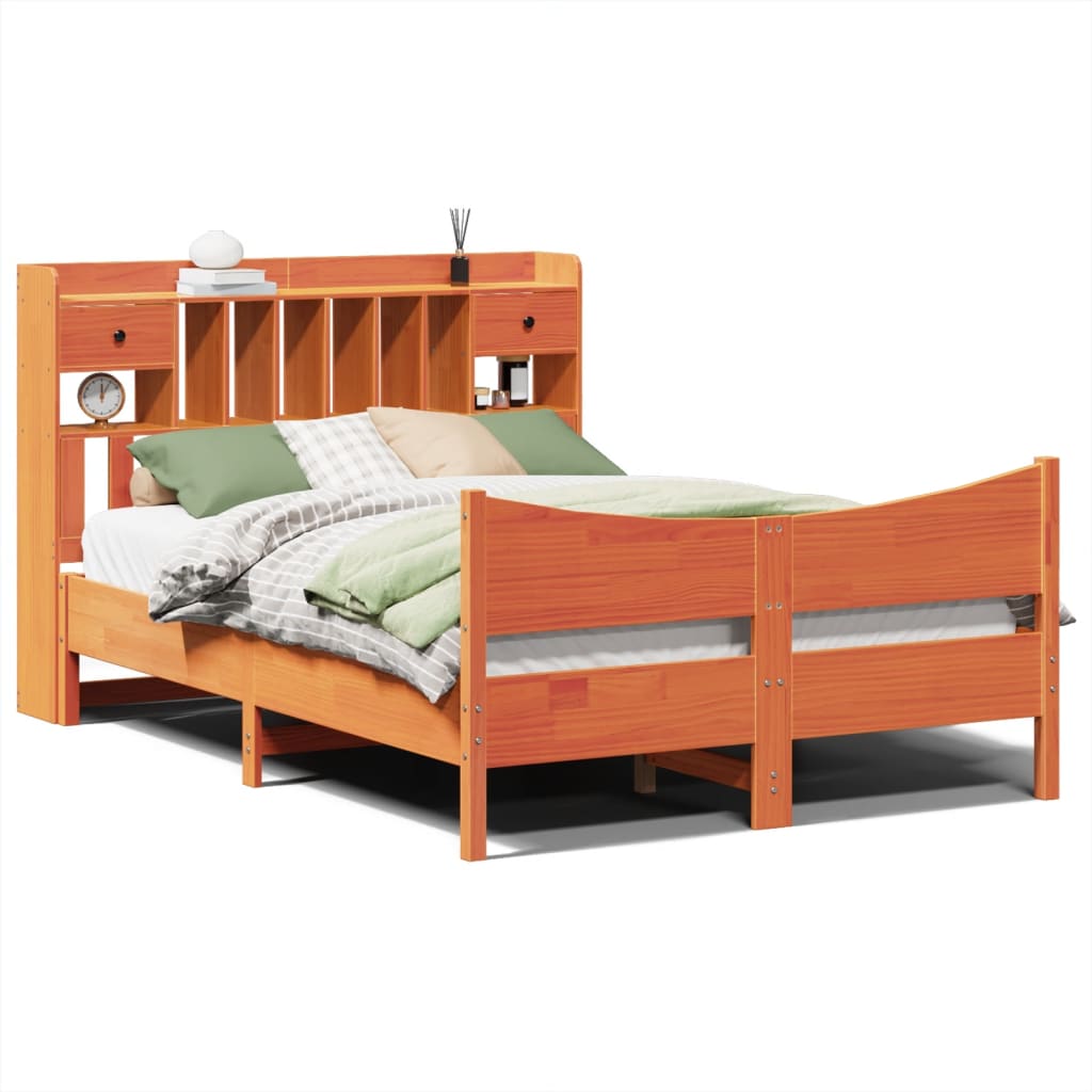 Bed Frame without Mattress Wax Brown 140x200 cm Solid Wood Pine