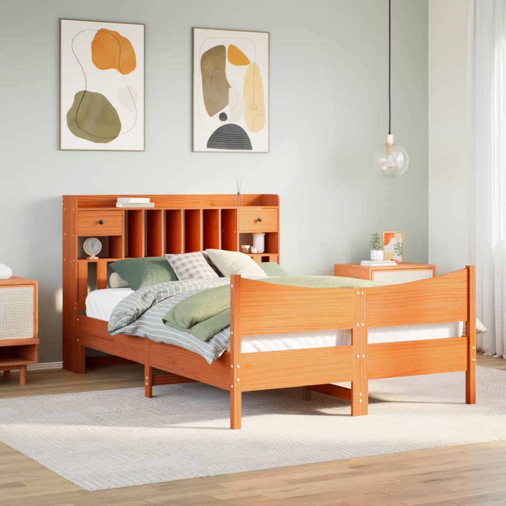 Bed Frame without Mattress Wax Brown 140x200 cm Solid Wood Pine