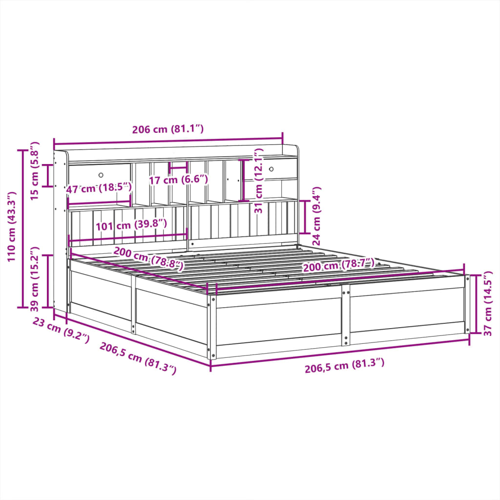 Bed Frame without Mattress Wax Brown 200x200 cm Solid Wood Pine