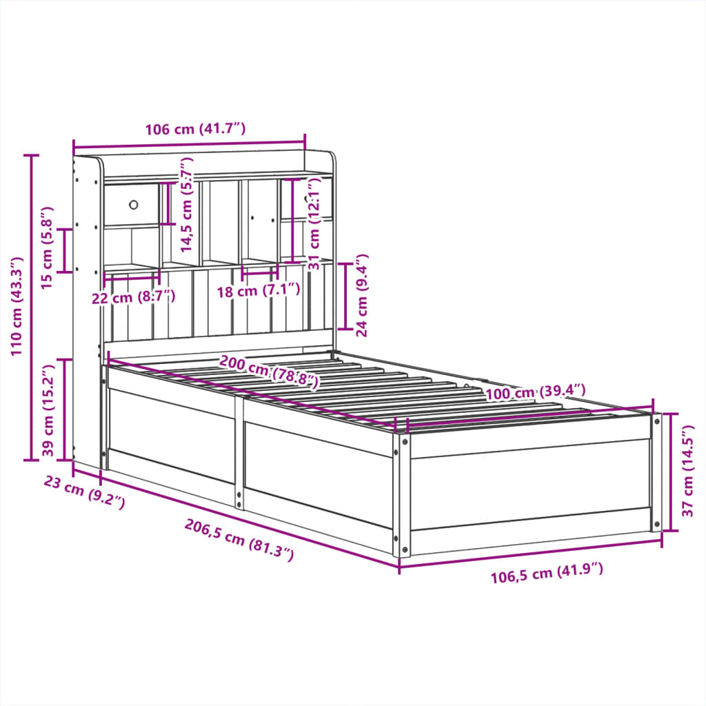 Bed Frame without Mattress 100x200 cm Solid Wood Pine