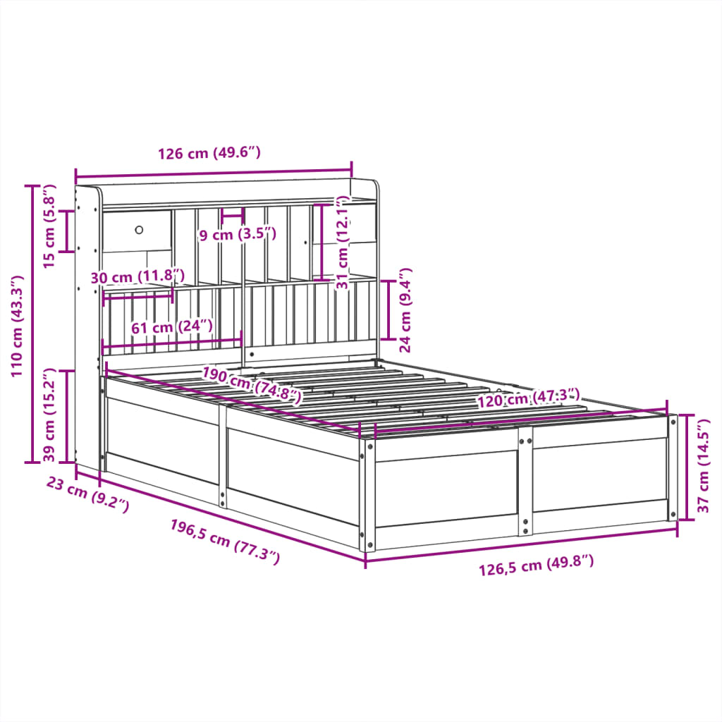 Bed Frame without Mattress Wax Brown 120x190 cm Small Double Solid Wood Pine