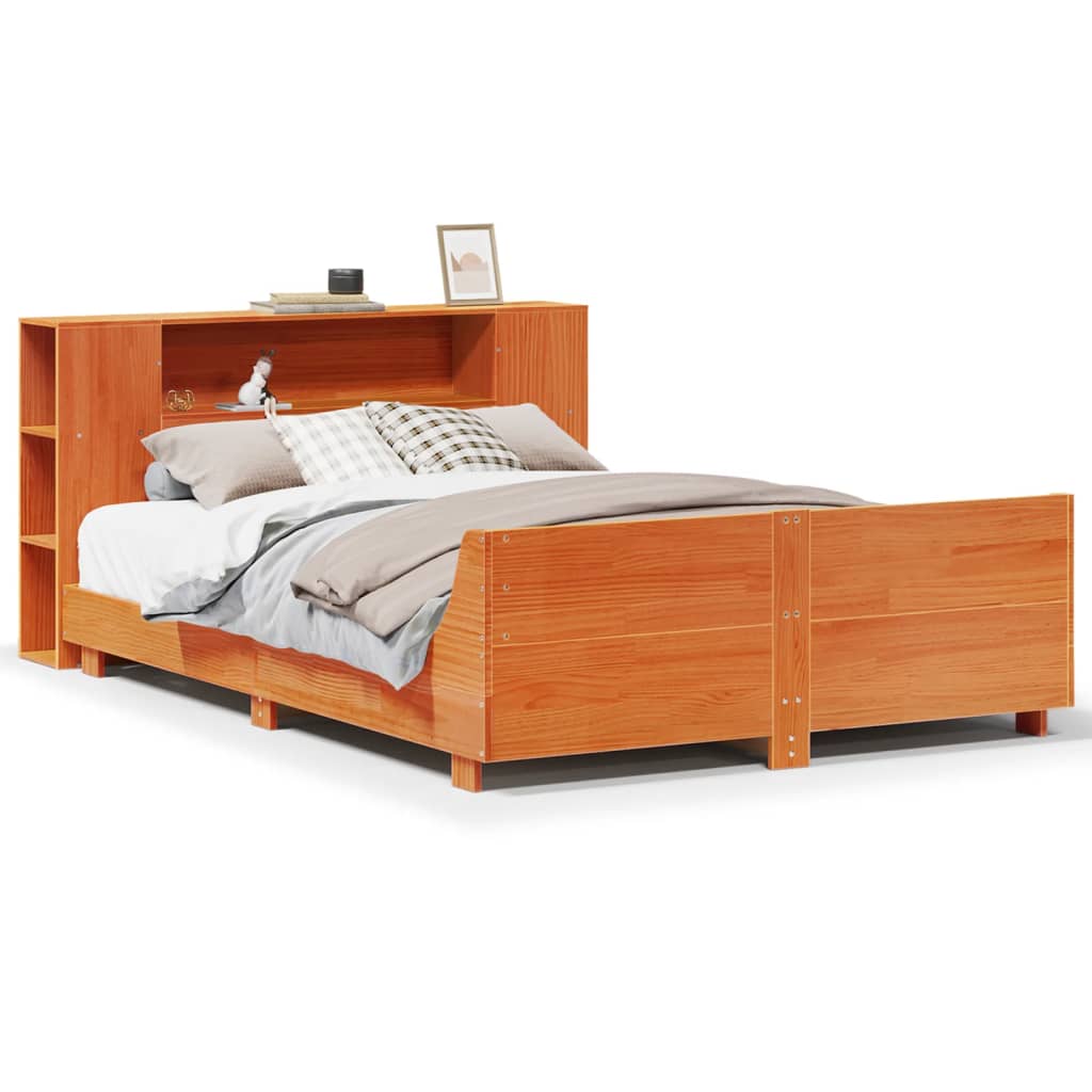 Bed Frame without Mattress Wax Brown 135x190 cm Double Solid Wood Pine
