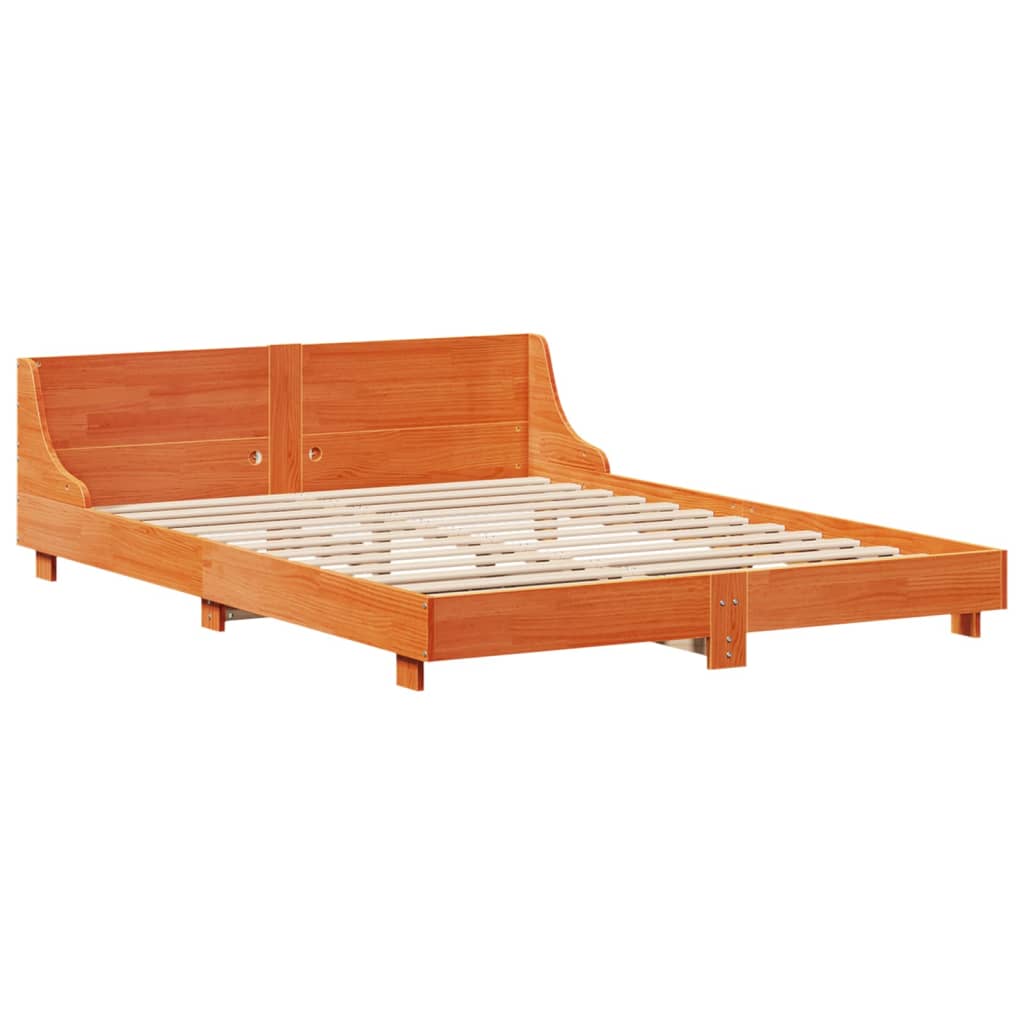 Bed Frame without Mattress Wax Brown 135x190 cm Double Solid Wood Pine