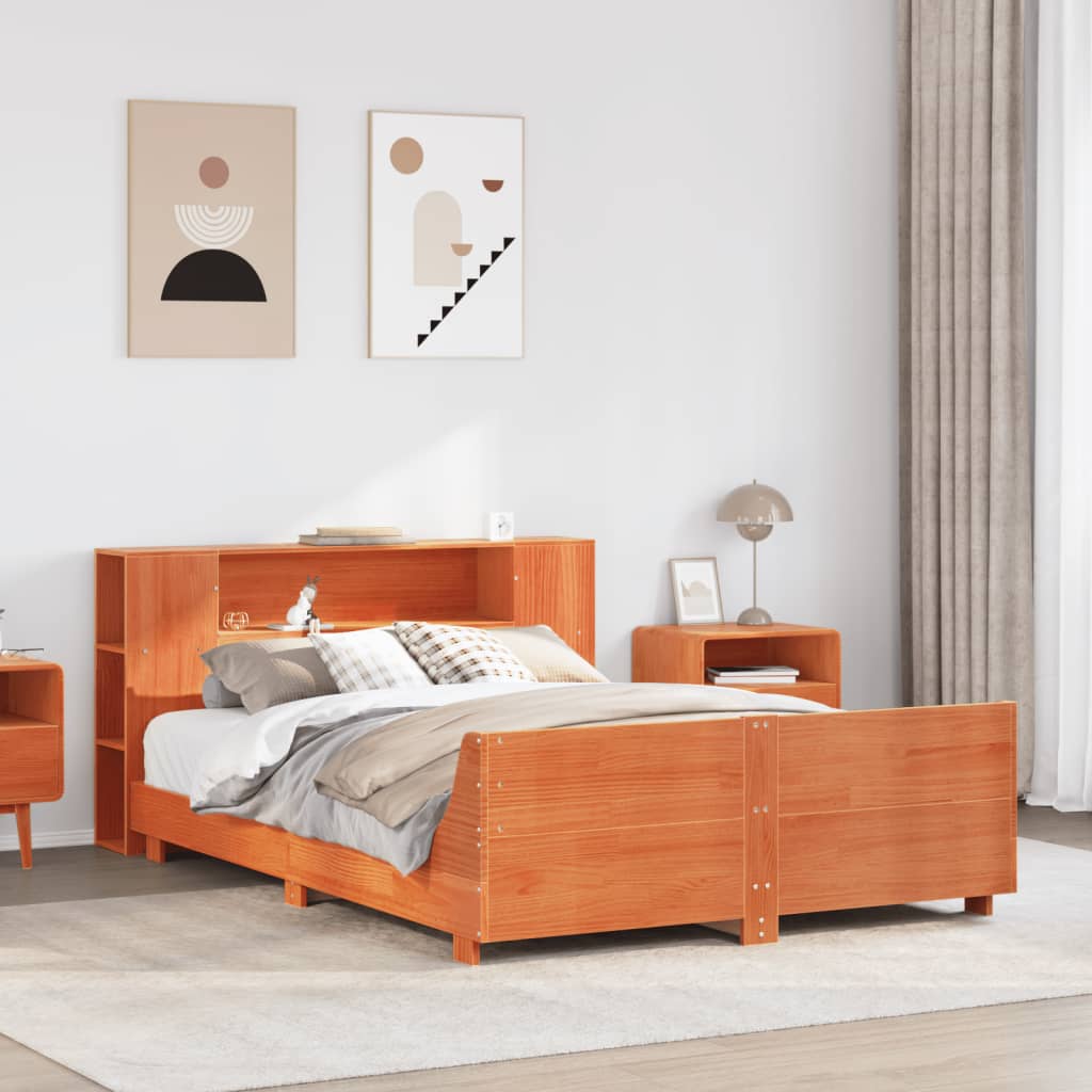 Bed Frame without Mattress Wax Brown 135x190 cm Double Solid Wood Pine