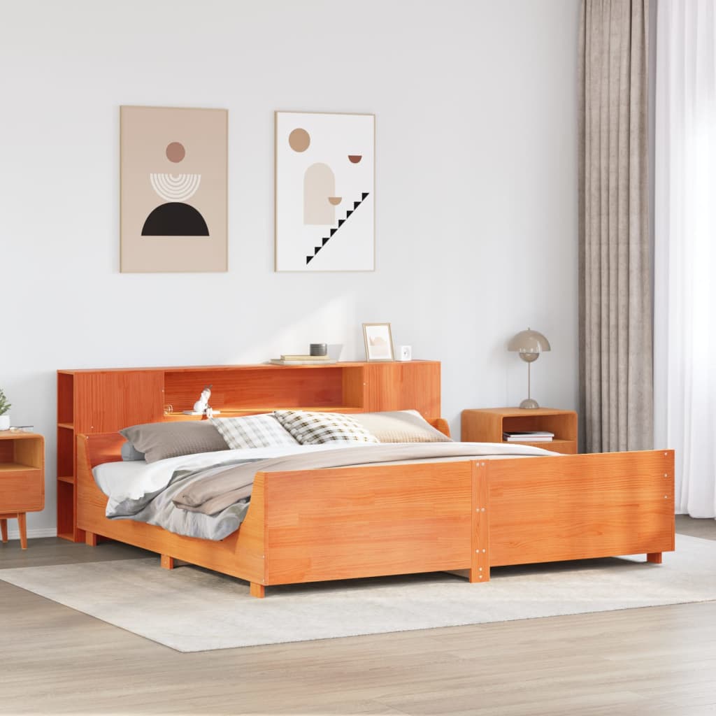 Bed Frame without Mattress Wax Brown 180x200 cm Super King Solid Wood Pine