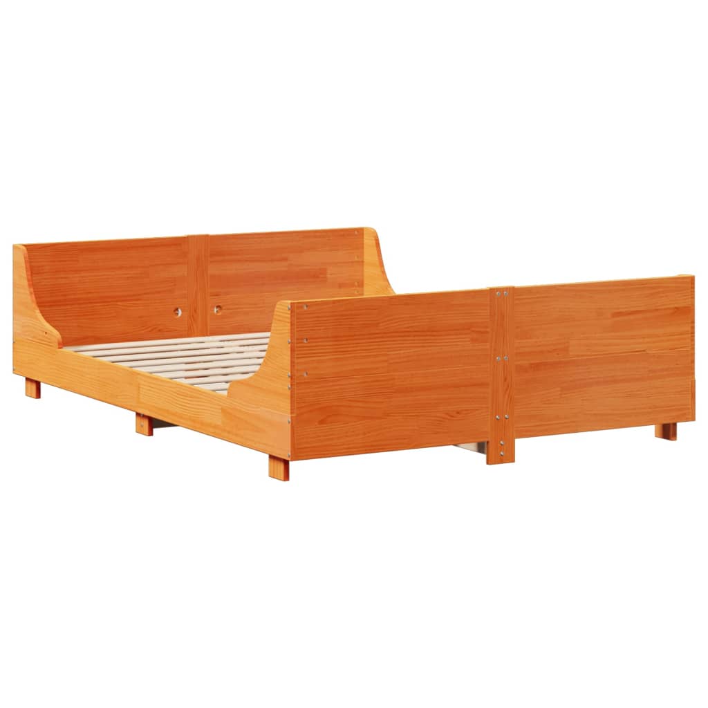 Bed Frame without Mattress Wax Brown 150x200 cm King Size Solid Wood Pine