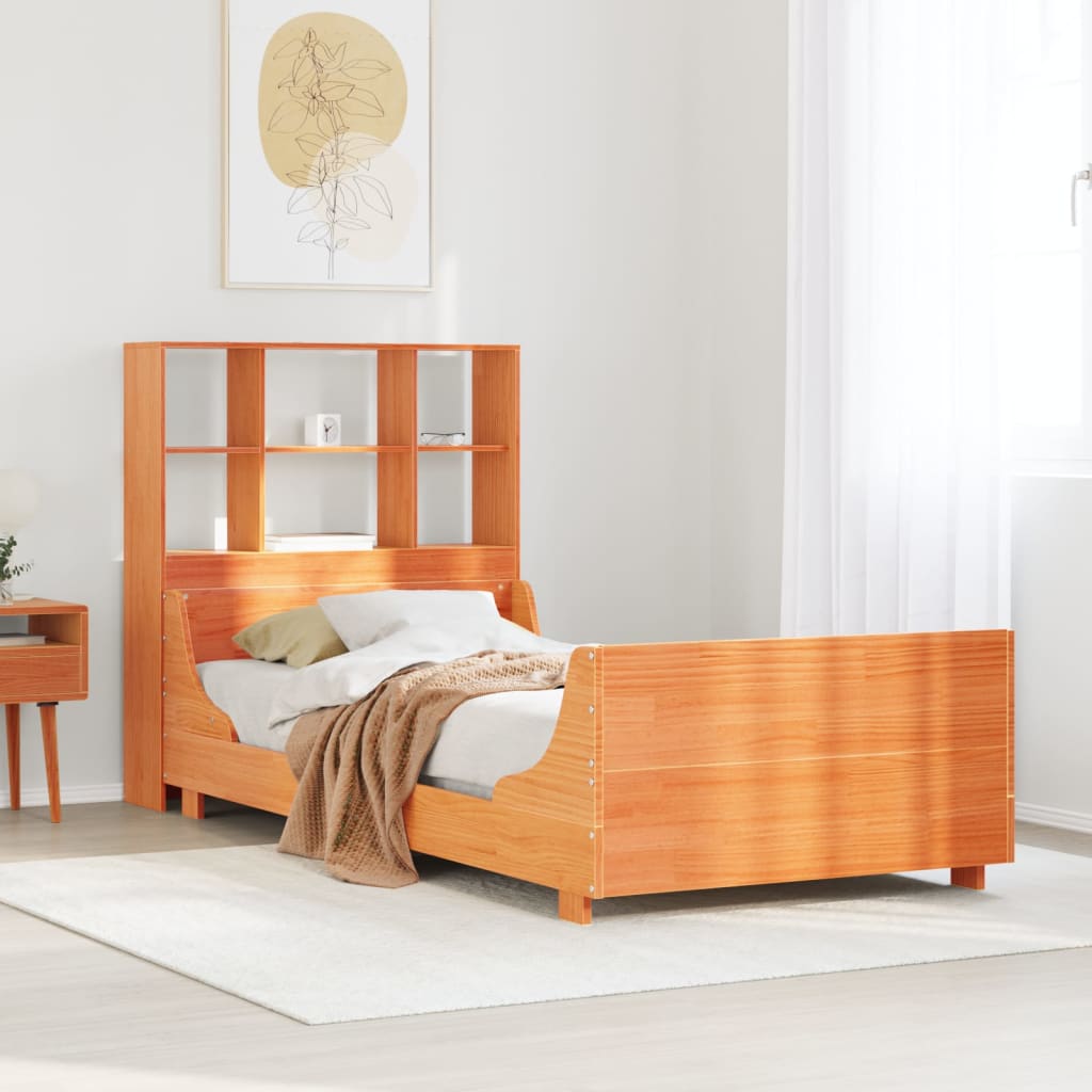 Bookcase Bed without Mattress Wax Brown 100x200 cm Solid Wood