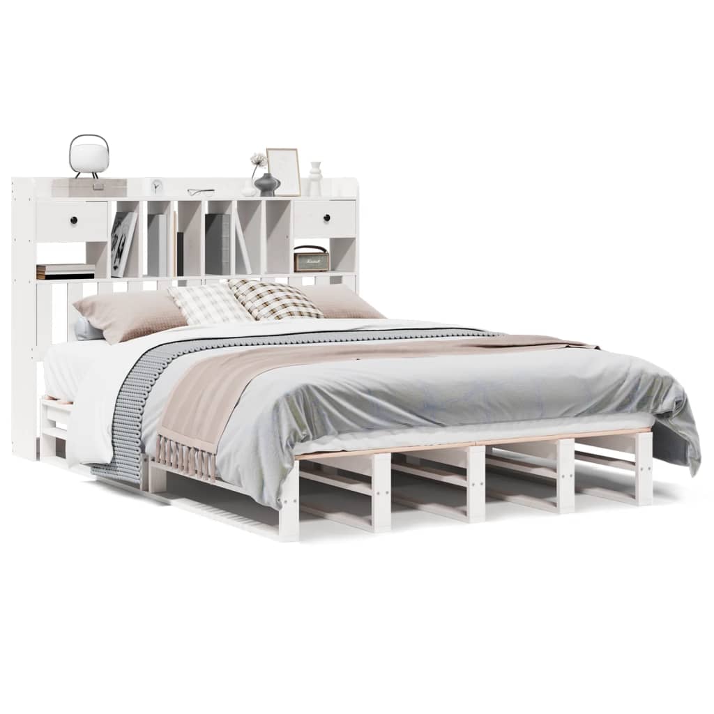 Bookcase Bed without Mattress White 160x200 cm Solid Wood Pine