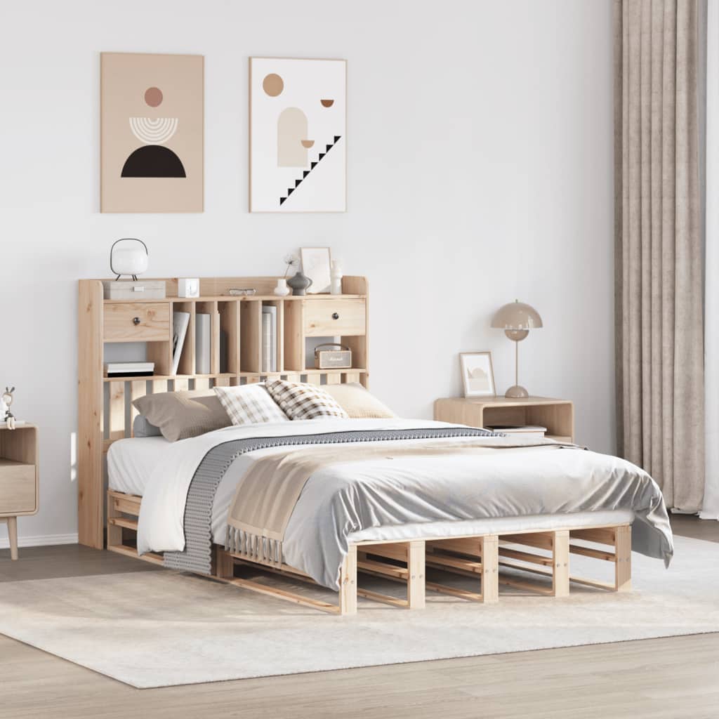 Bookcase Bed without Mattress 135x190 cm Double Solid Wood Pine