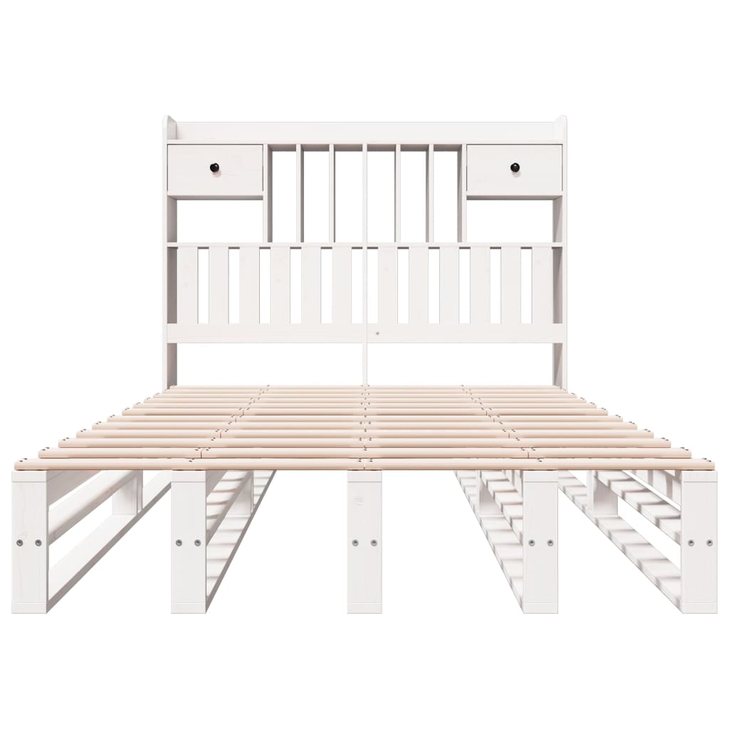 Bookcase Bed without Mattress White 135x190 cm Double Solid Wood Pine