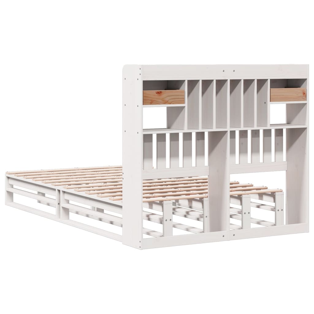 Bookcase Bed without Mattress White 135x190 cm Double Solid Wood Pine