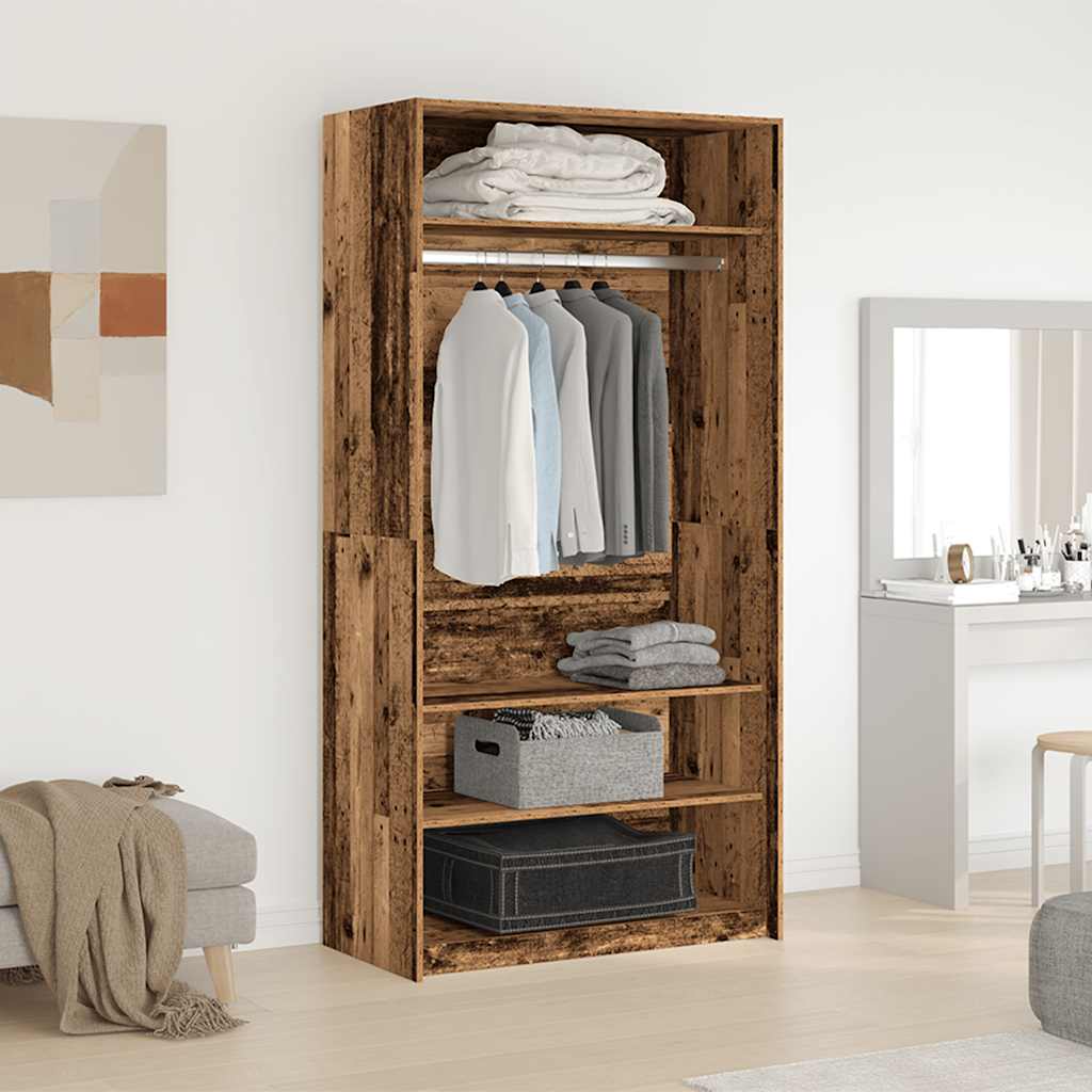 Modern Wooden Open Bedroom Wardrobe With Storage Shelves & Hanging Clothes Rail