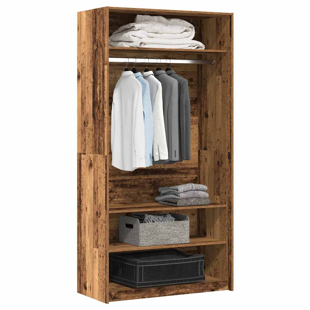 Modern Wooden Open Bedroom Wardrobe With Storage Shelves & Hanging Clothes Rail