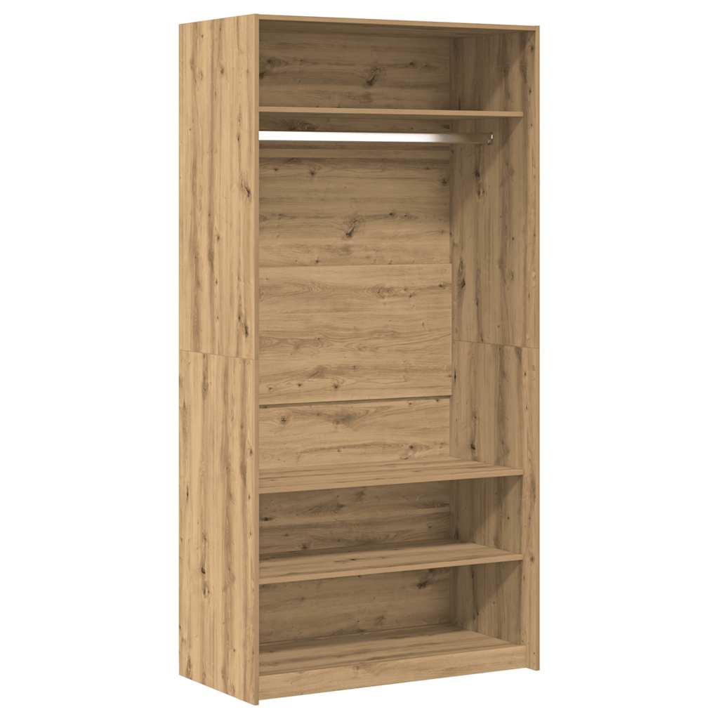 Modern Wooden Open Bedroom Wardrobe With Storage Shelves & Hanging Clothes Rail