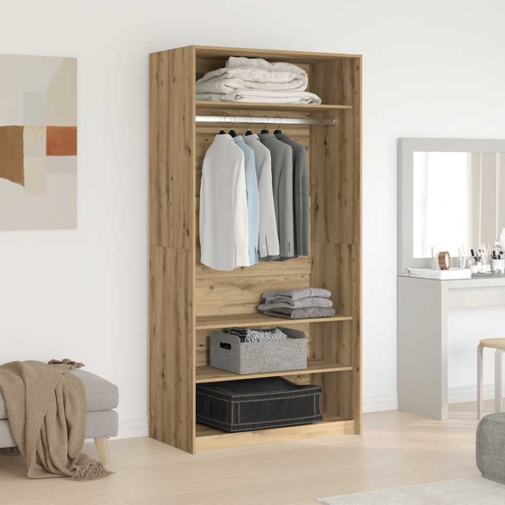 Modern Wooden Open Bedroom Wardrobe With Storage Shelves & Hanging Clothes Rail