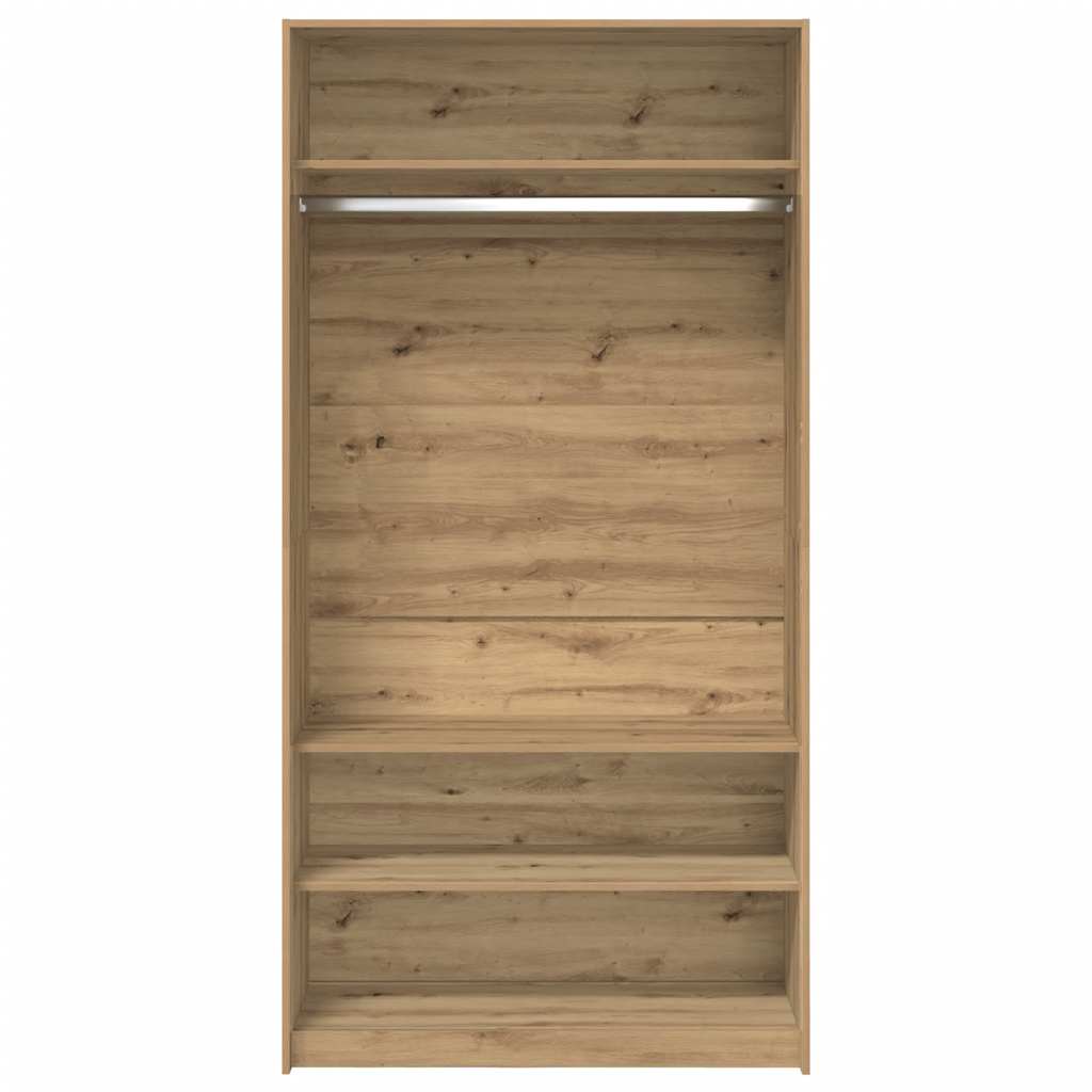 Modern Wooden Open Bedroom Wardrobe With Storage Shelves & Hanging Clothes Rail