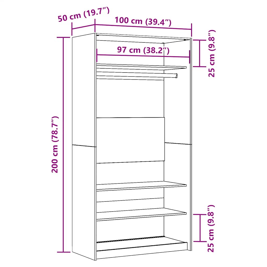 Modern Wooden Open Bedroom Wardrobe With Storage Shelves & Hanging Clothes Rail