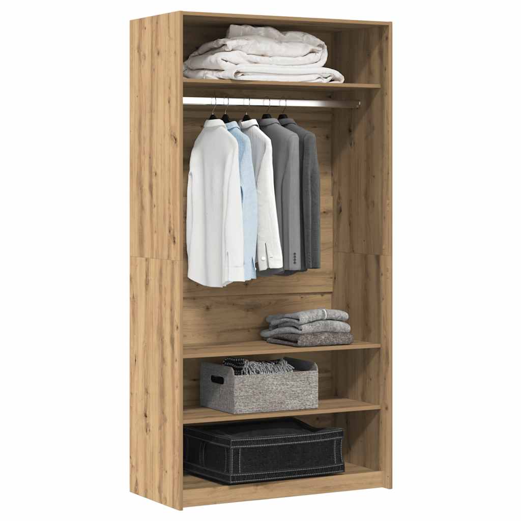 Modern Wooden Open Bedroom Wardrobe With Storage Shelves & Hanging Clothes Rail