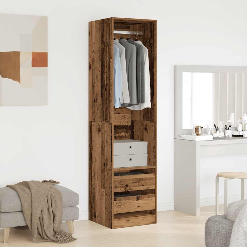 Modern Wooden 50cm Open Tall Bedroom Wardrobe With 2 Drawers Hanging Rail