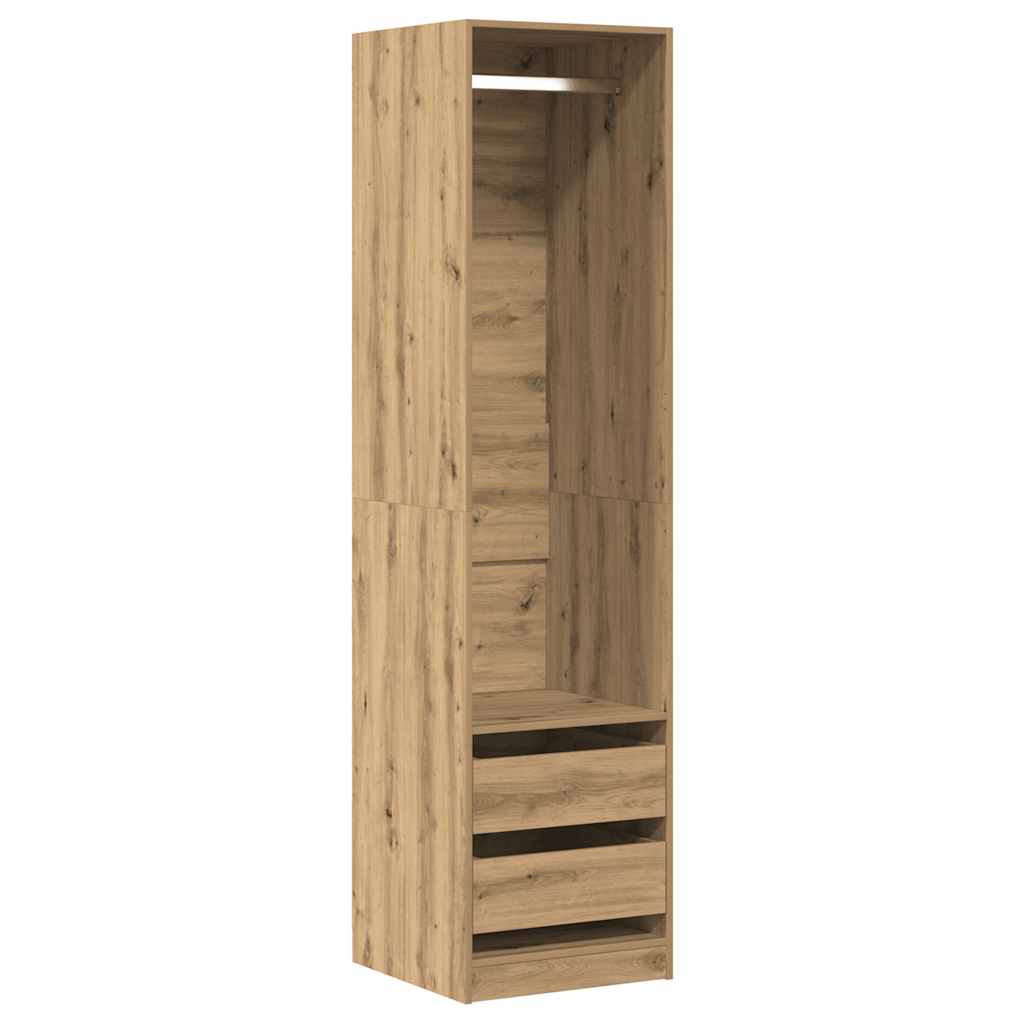 Modern Wooden 50cm Open Tall Bedroom Wardrobe With 2 Drawers Hanging Rail