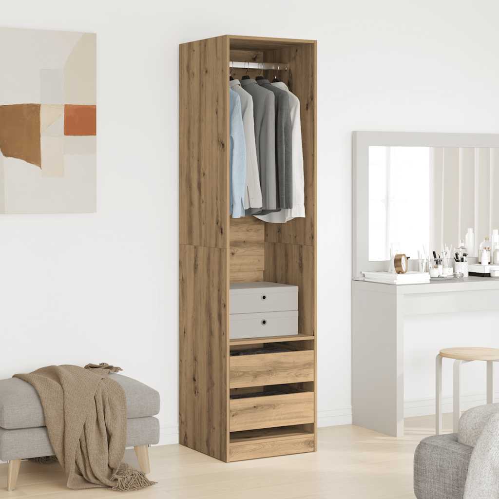Modern Wooden 50cm Open Tall Bedroom Wardrobe With 2 Drawers Hanging Rail