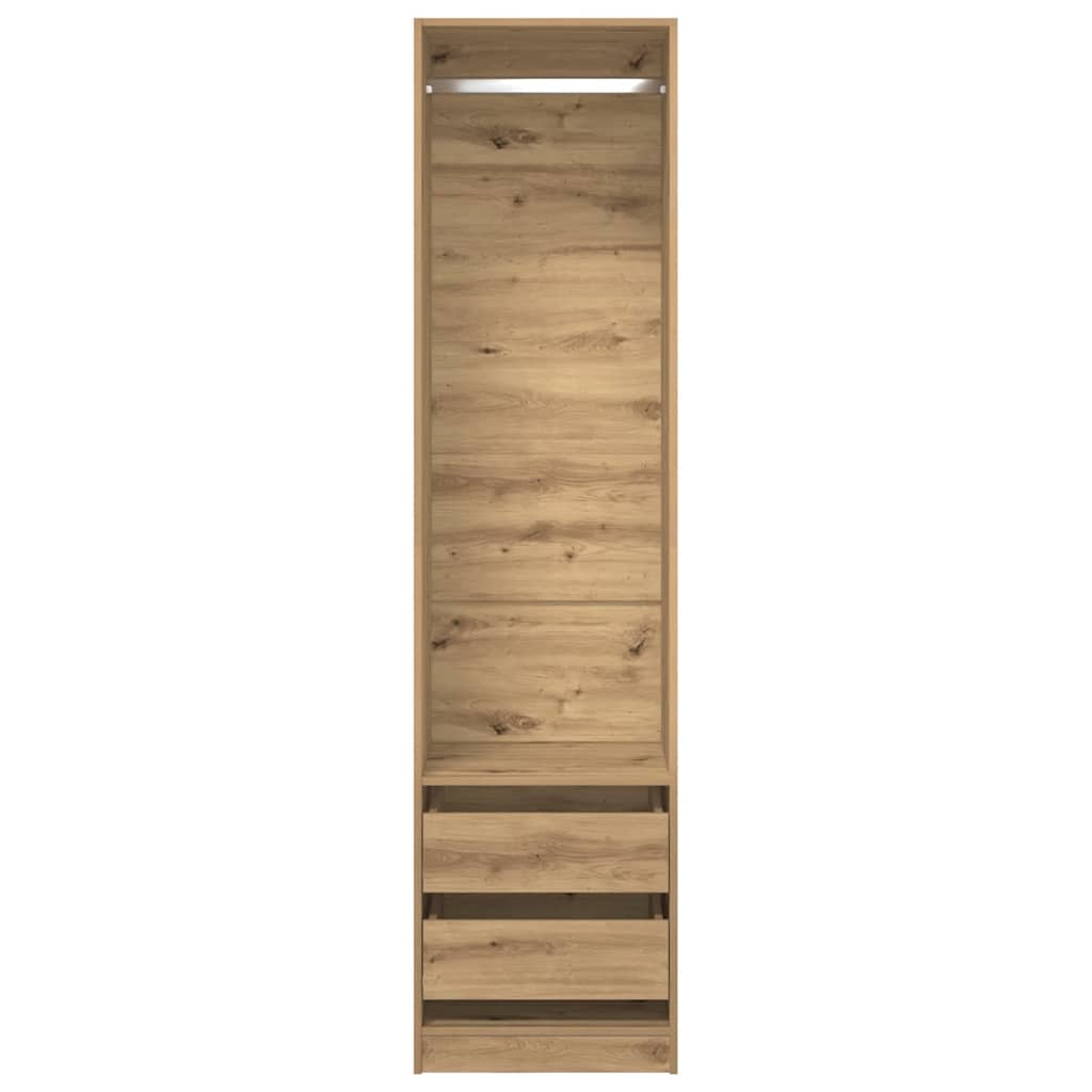 Modern Wooden 50cm Open Tall Bedroom Wardrobe With 2 Drawers Hanging Rail