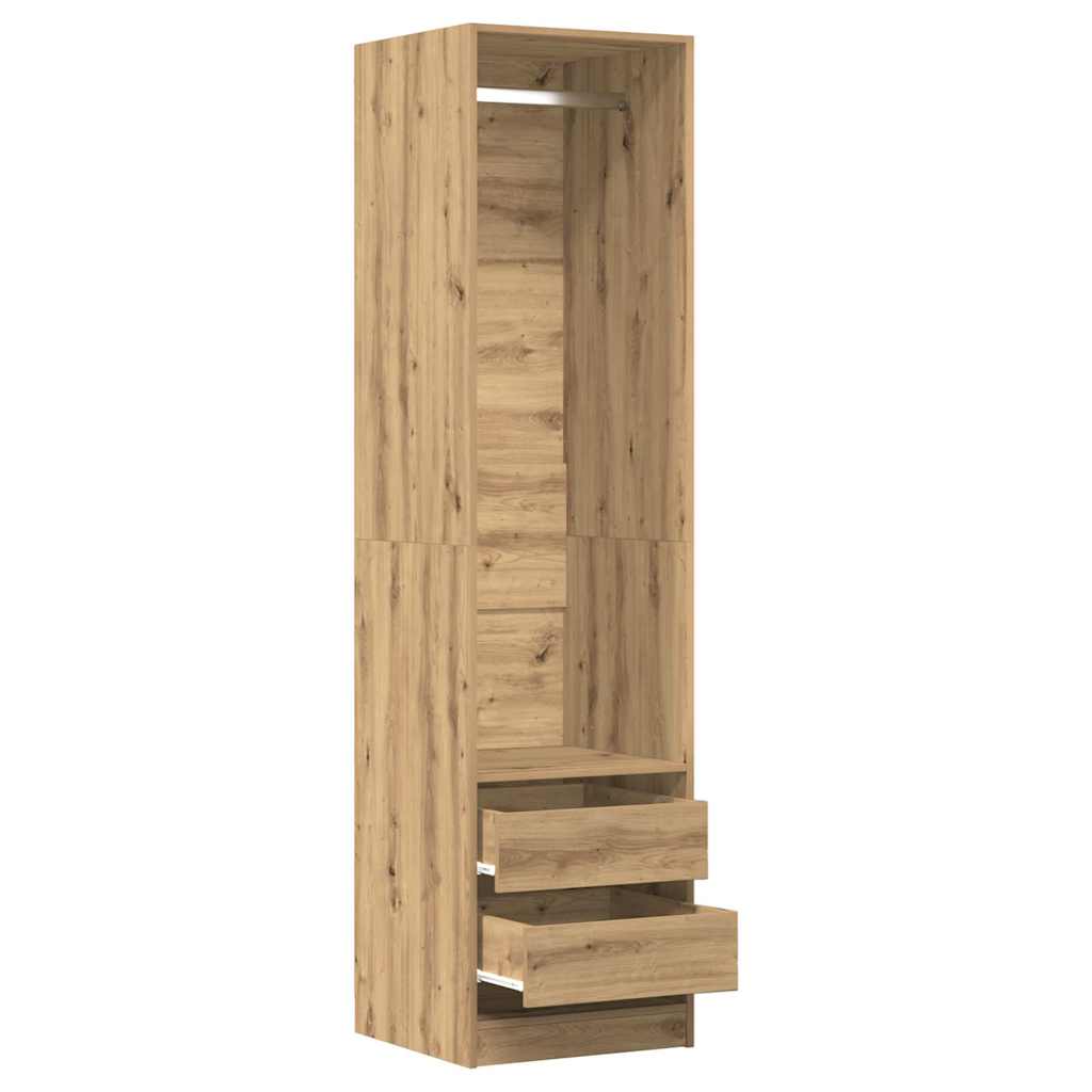 Modern Wooden 50cm Open Tall Bedroom Wardrobe With 2 Drawers Hanging Rail