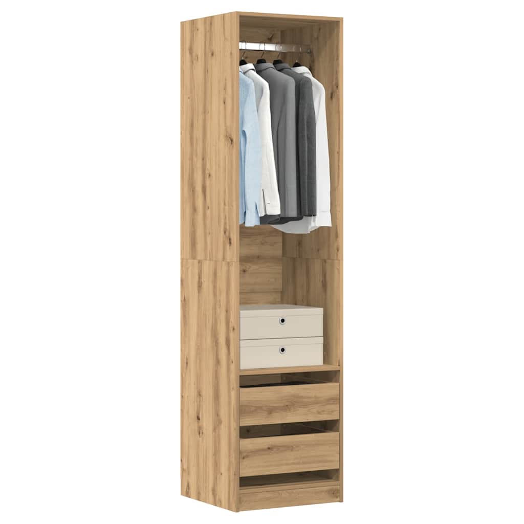 Modern Wooden 50cm Open Tall Bedroom Wardrobe With 2 Drawers Hanging Rail