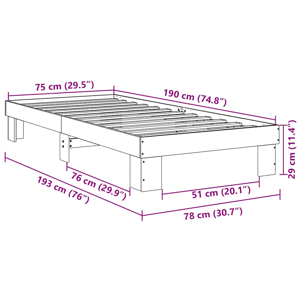 Bed Frame without Mattress 75x190 cm Small Single Solid Wood Oak