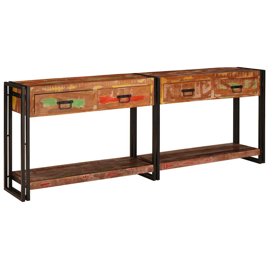 Console Tables with Drawer with Shelf Other 2 pcs Multicolour Solid Reclaim wood