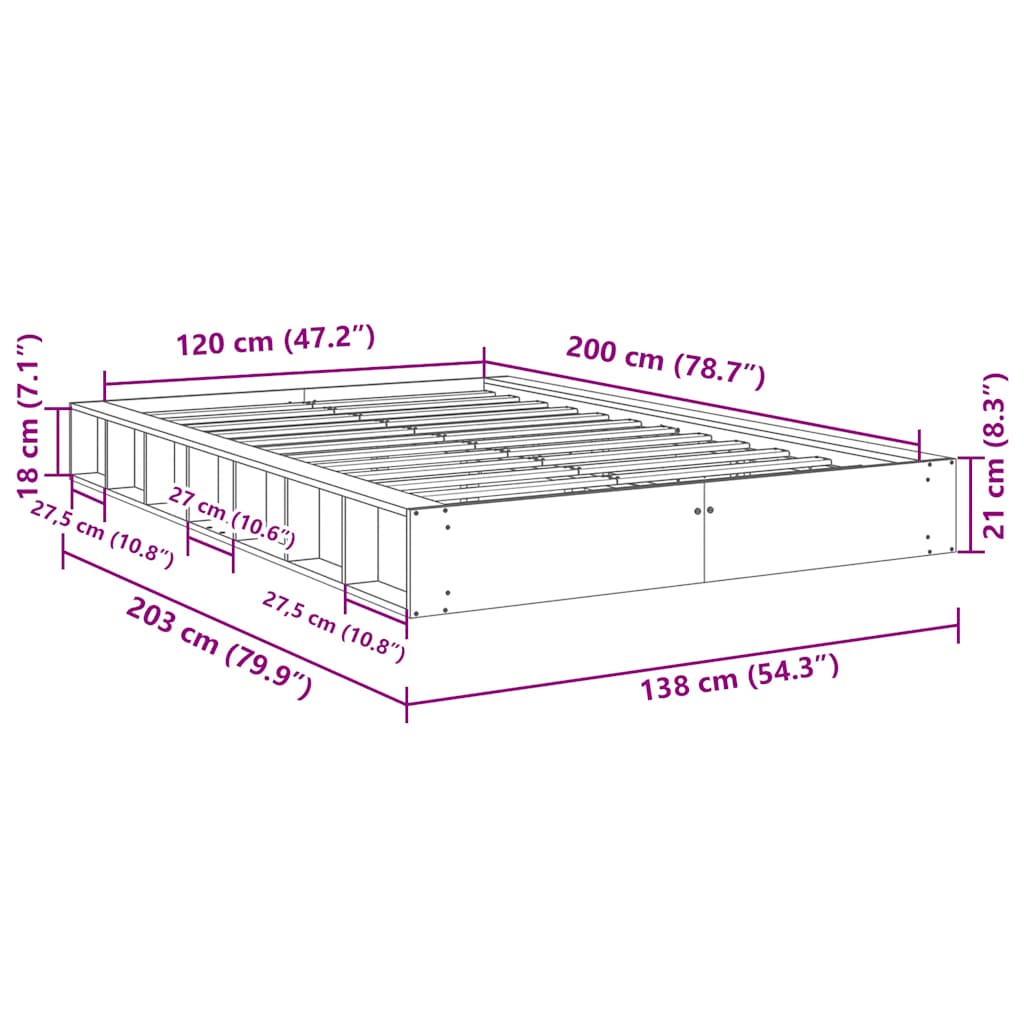 Bed Frame without Mattress 120x200 cm Solid Wood Oak