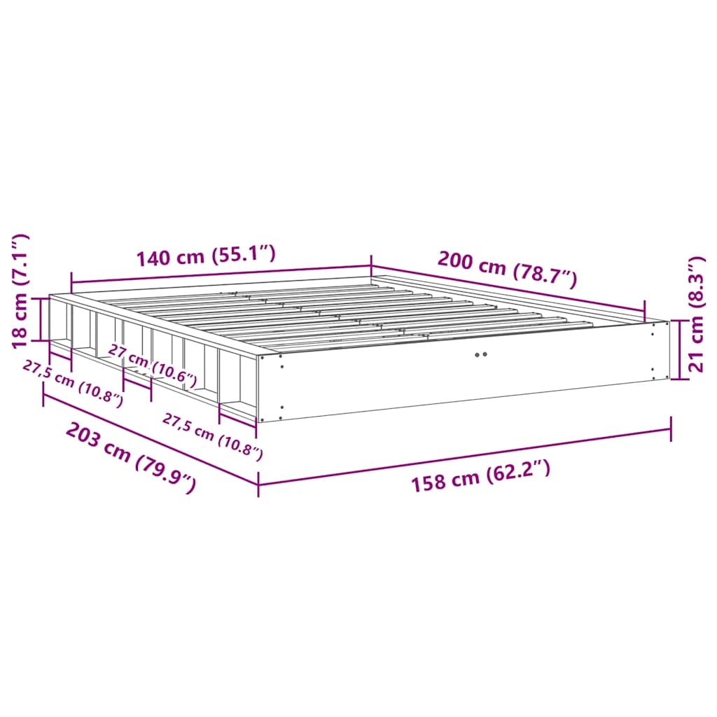 Bed Frame without Mattress 140x200 cm Solid Wood Oak