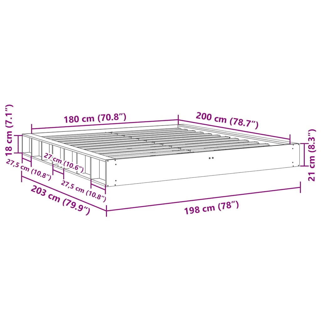 Bed Frame without Mattress 180x200 cm Solid Wood Oak