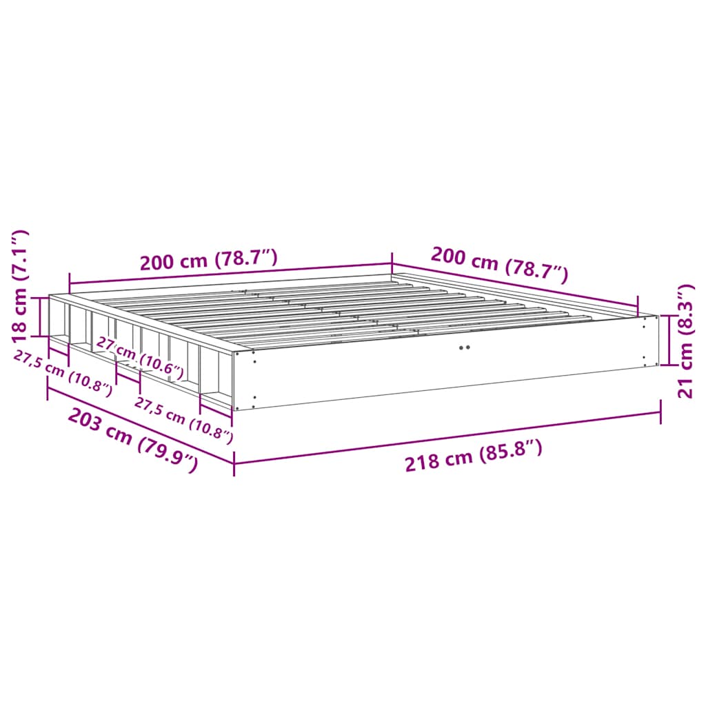Bed Frame without Mattress 200x200 cm Solid Wood Oak