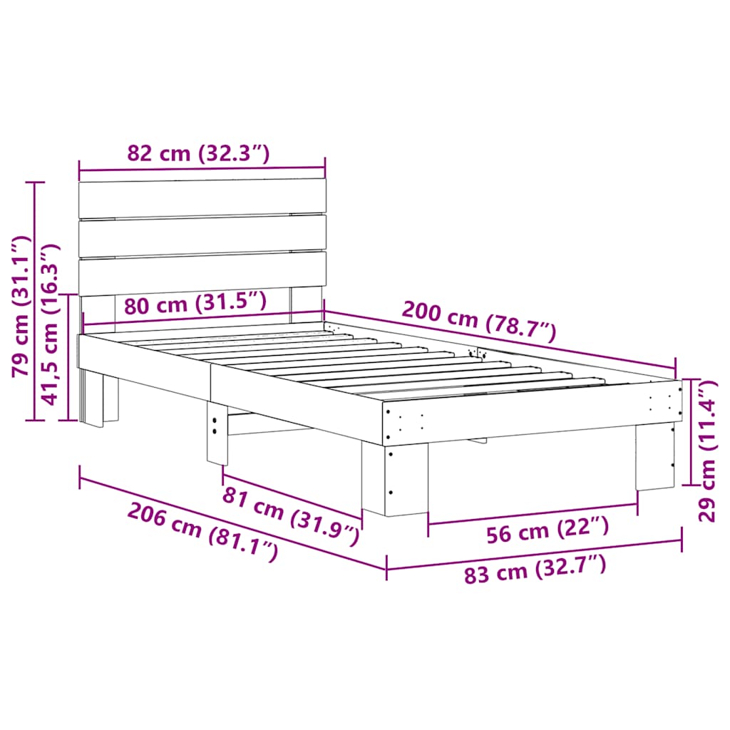 Bed Frame with Headboard without Mattress 80x200 cm Solid Wood Oak
