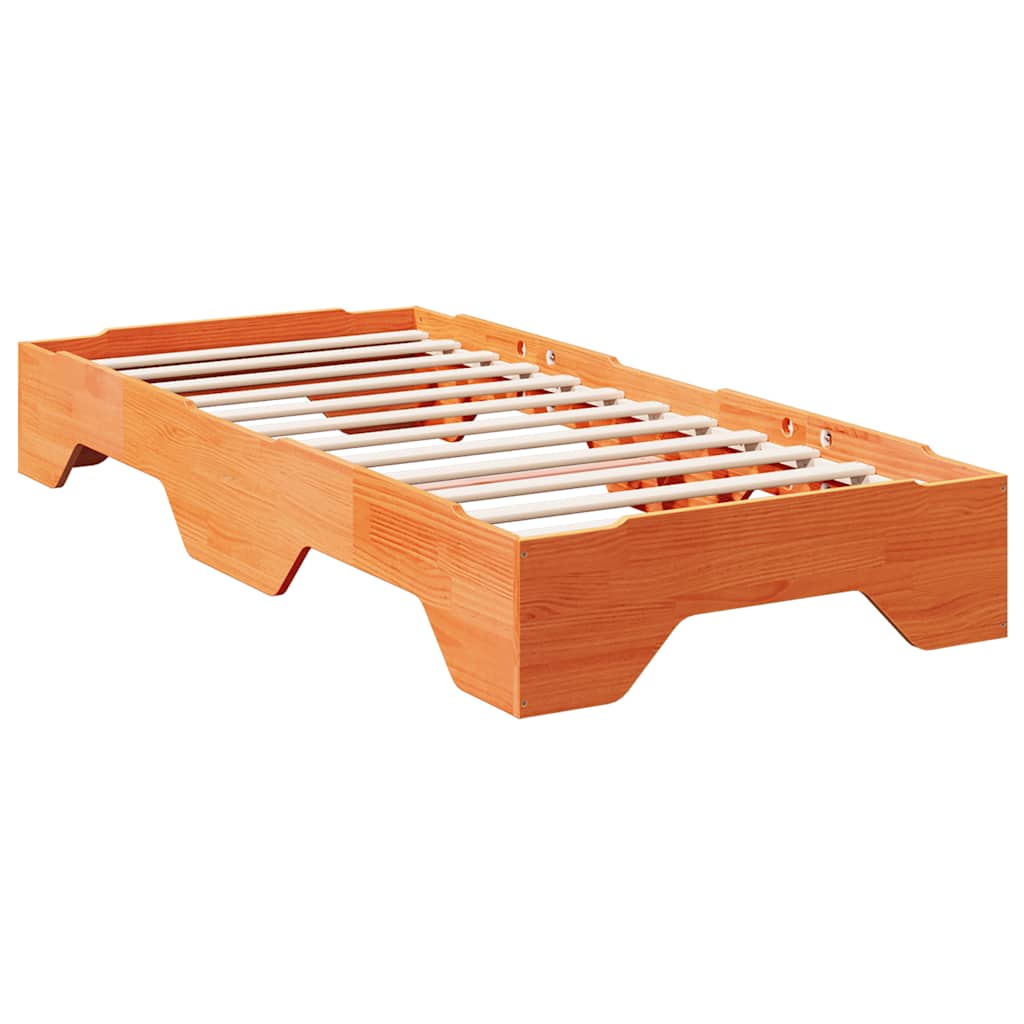 Bed Frame No Mattress Stackable Wax Brown 100x200 cm Solid Wood