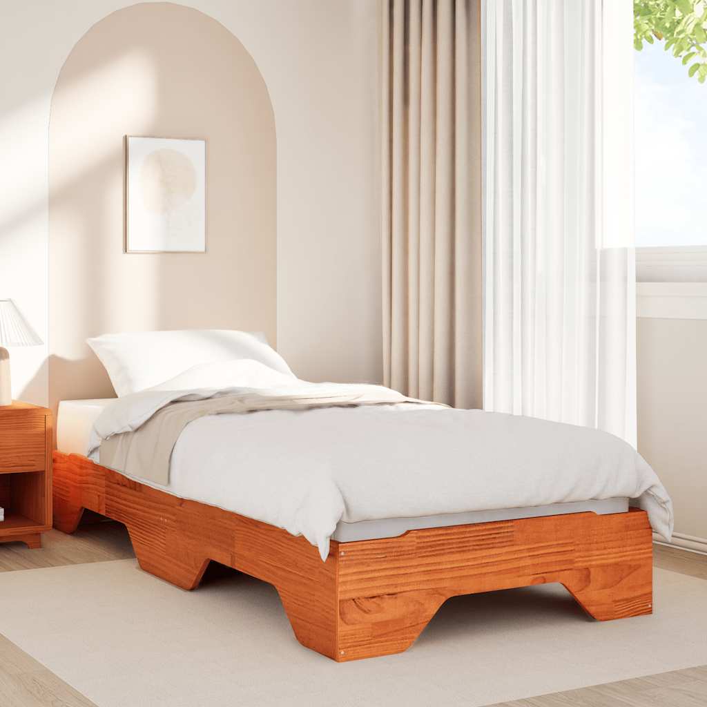 Bed Frame No Mattress Stackable Wax Brown 100x200 cm Solid Wood