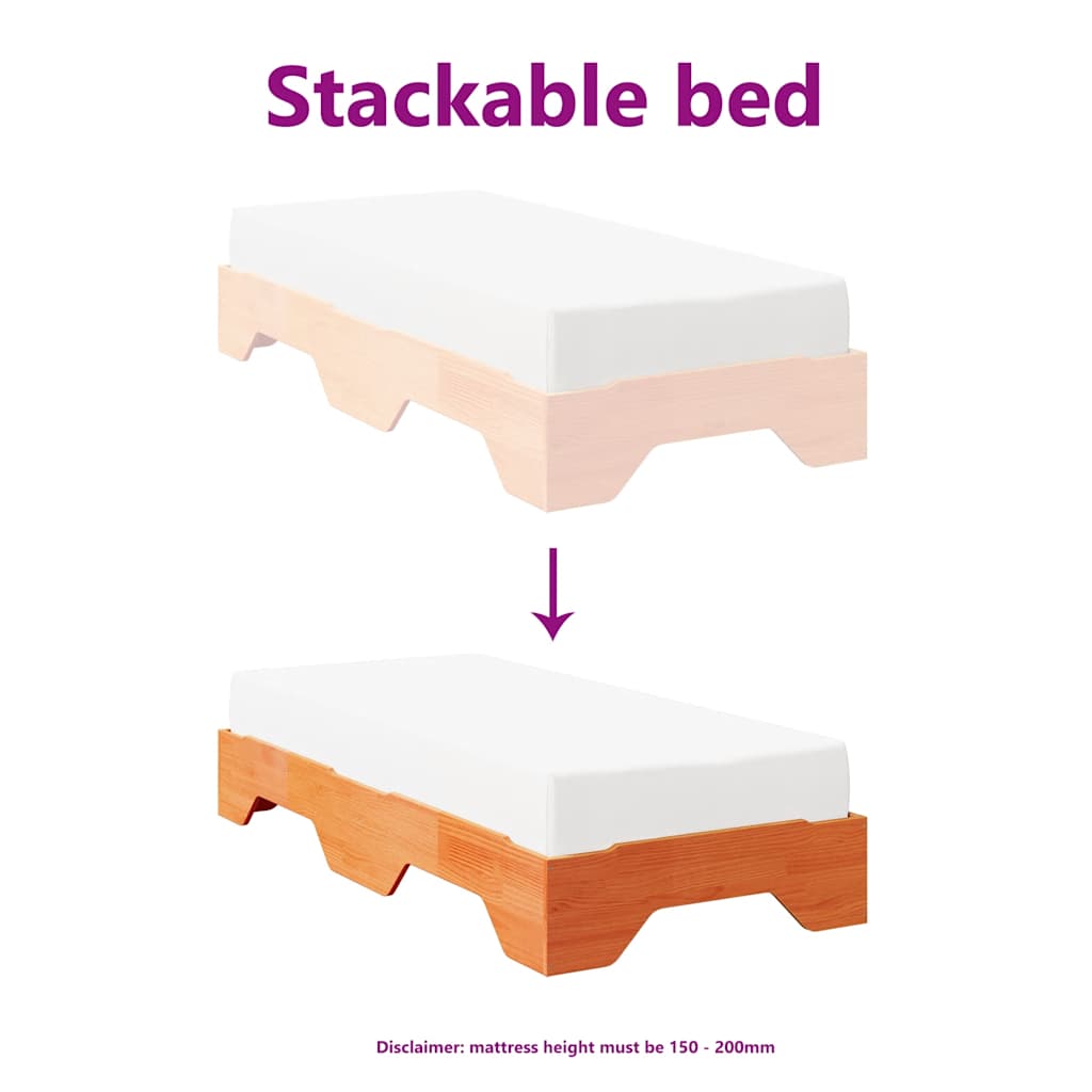 Bed Frame No Mattress Stackable Wax Brown 100x200 cm Solid Wood
