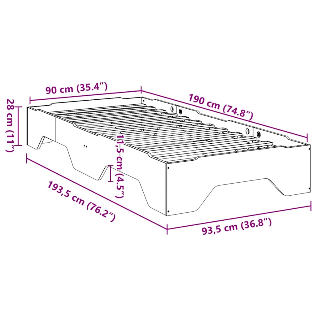 Bed Frame No Mattress Stackable White 90x190 cm Single Solid Wood