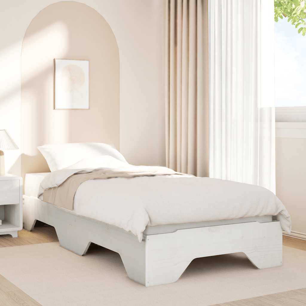 Bed Frame No Mattress Stackable White 75x190 cm Small Single Solid Wood